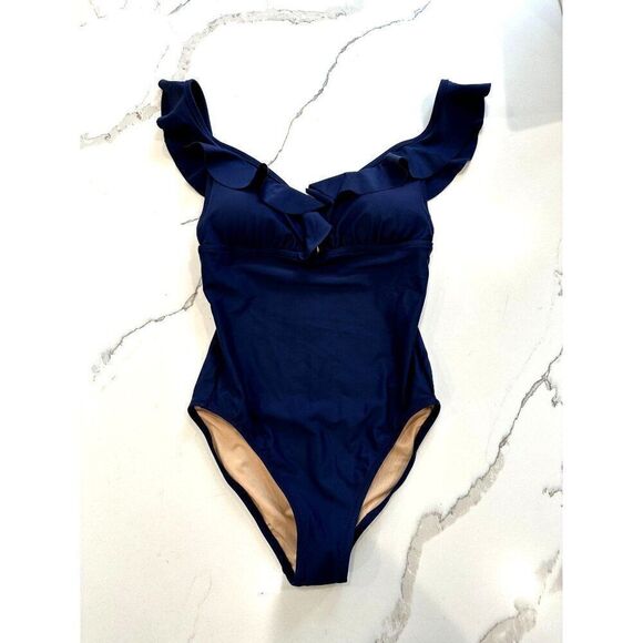 J. Crew NWT Ruffle Strap One-Piece Swimsuit in Navy Size XS - Picture 2 of 4